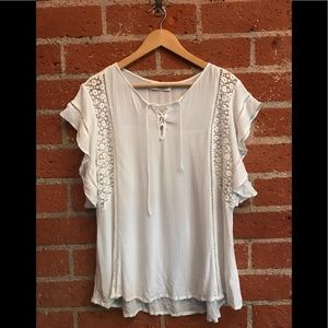 Women's lace up front flutter sleeve blouse